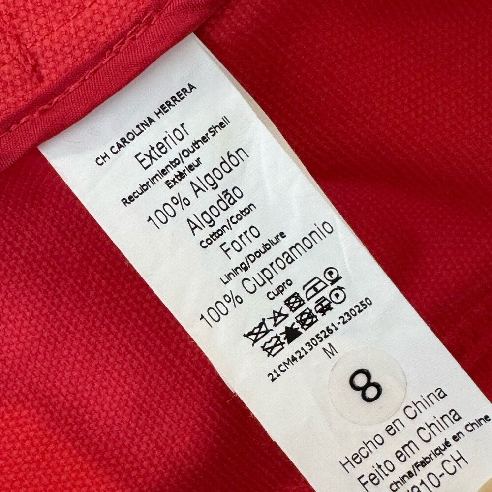 Carolina Herrera Cotton Spring Jacket Size Medium Red Coral Lined - Picture 14 of 15